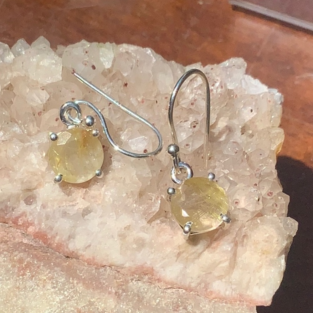 RUTILE IN QUARTZ 925 STERLING SILVER EARRINGS